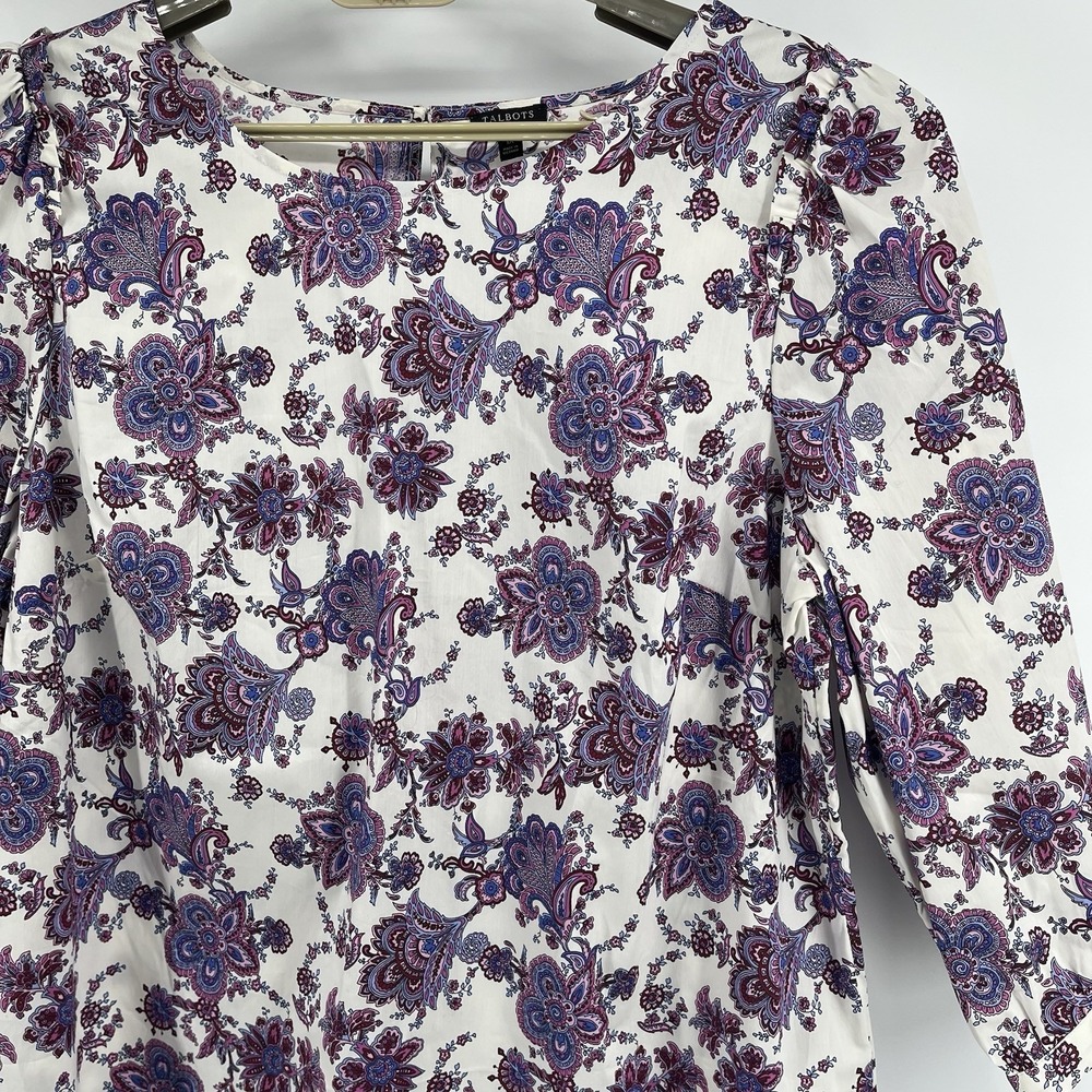 Talbots Womens Blouse Plus Size 1X Paisley Print Bohemian Lightweight White NWOT